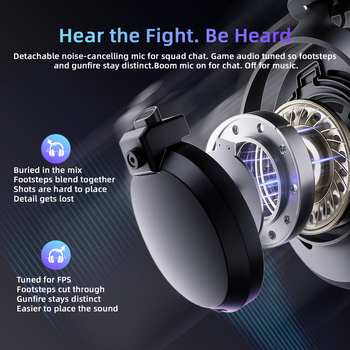 Wireless Gaming Headset with Mic, 50mm Drivers, Bluetooth 6.0 and 2.4GHz
